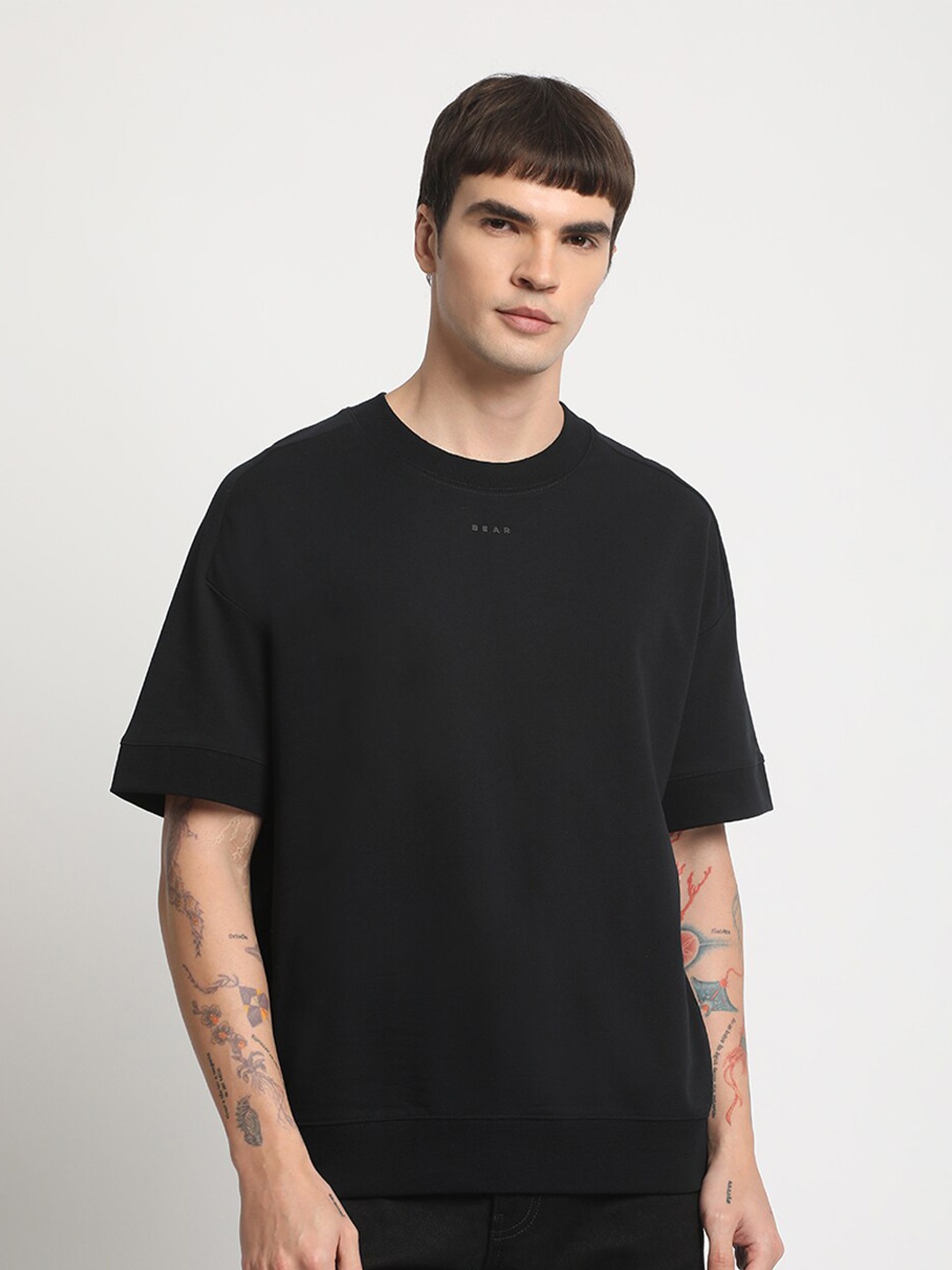 

THE BEAR HOUSE Drop Shoulder Cotton Relaxed Fit T-shirt, Black