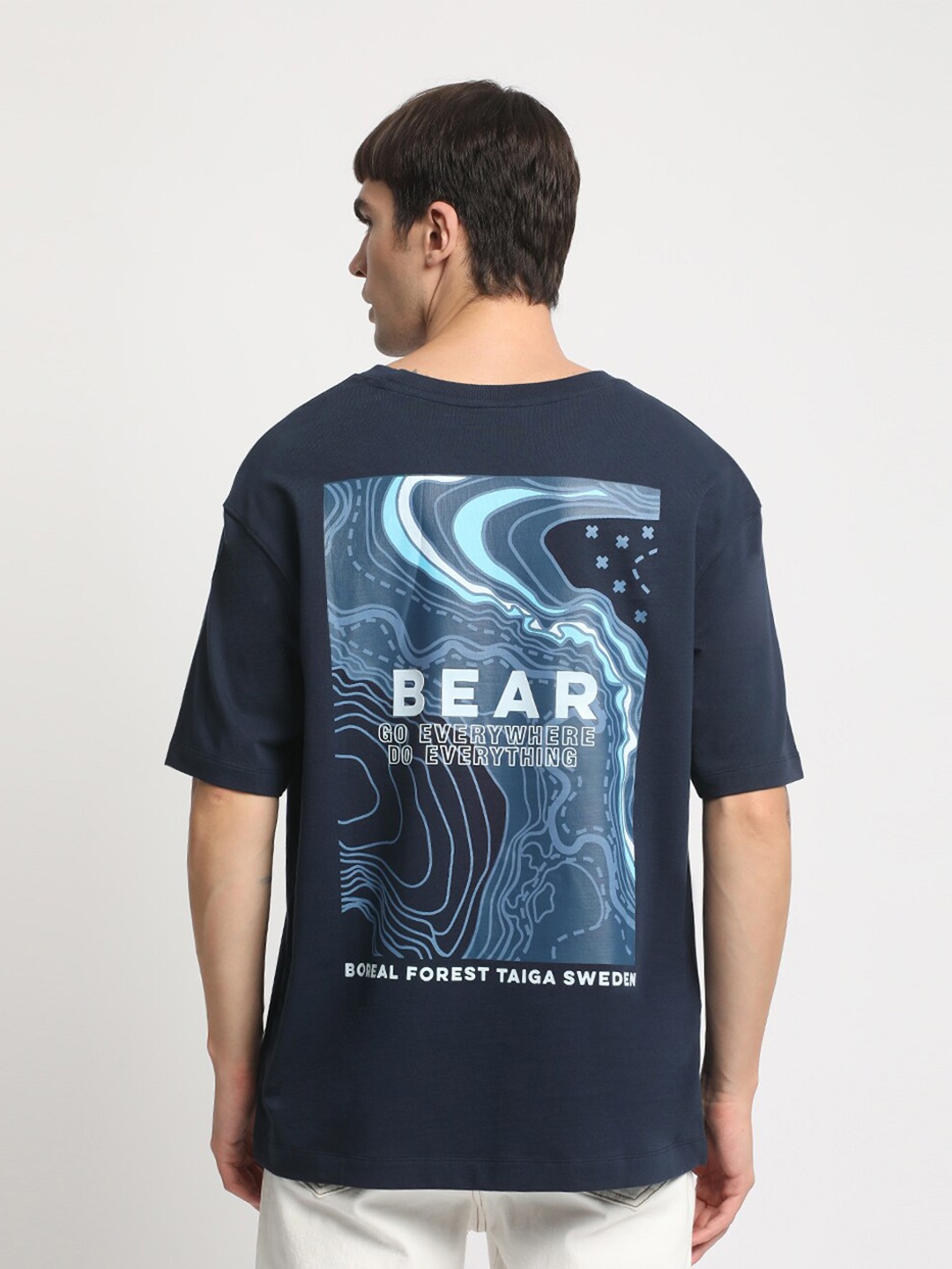 

THE BEAR HOUSE Typography Printed Cotton Oversized T-shirt, Blue