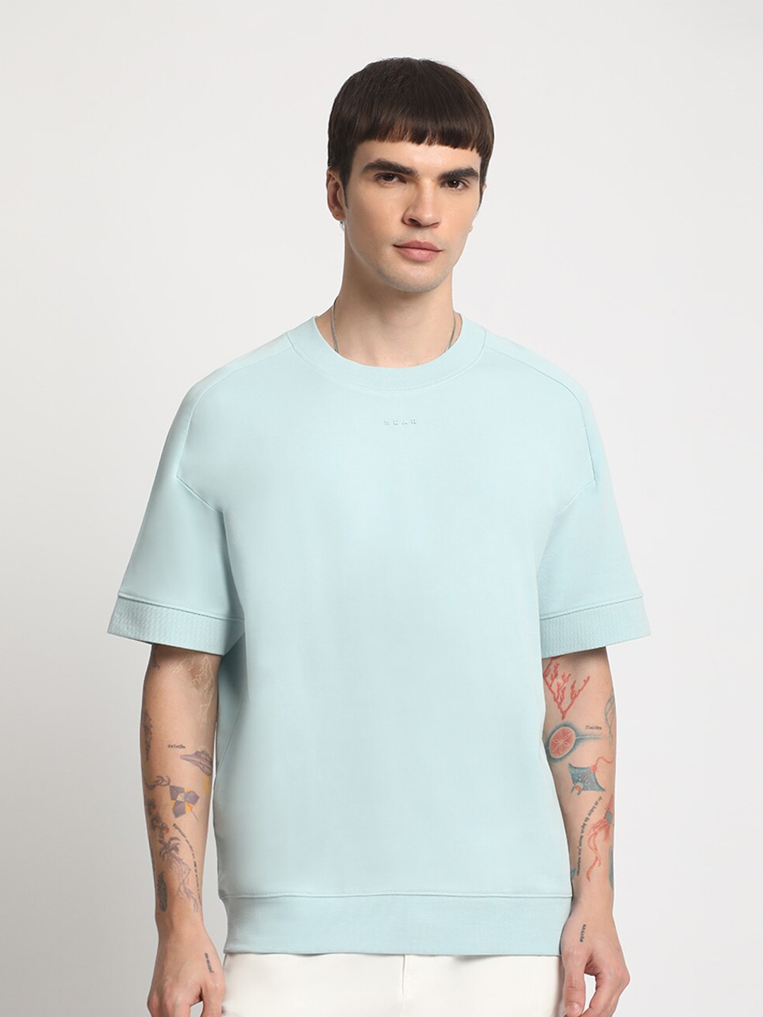 

THE BEAR HOUSE Drop Shoulder Cotton Relaxed Fit T-shirt, Blue