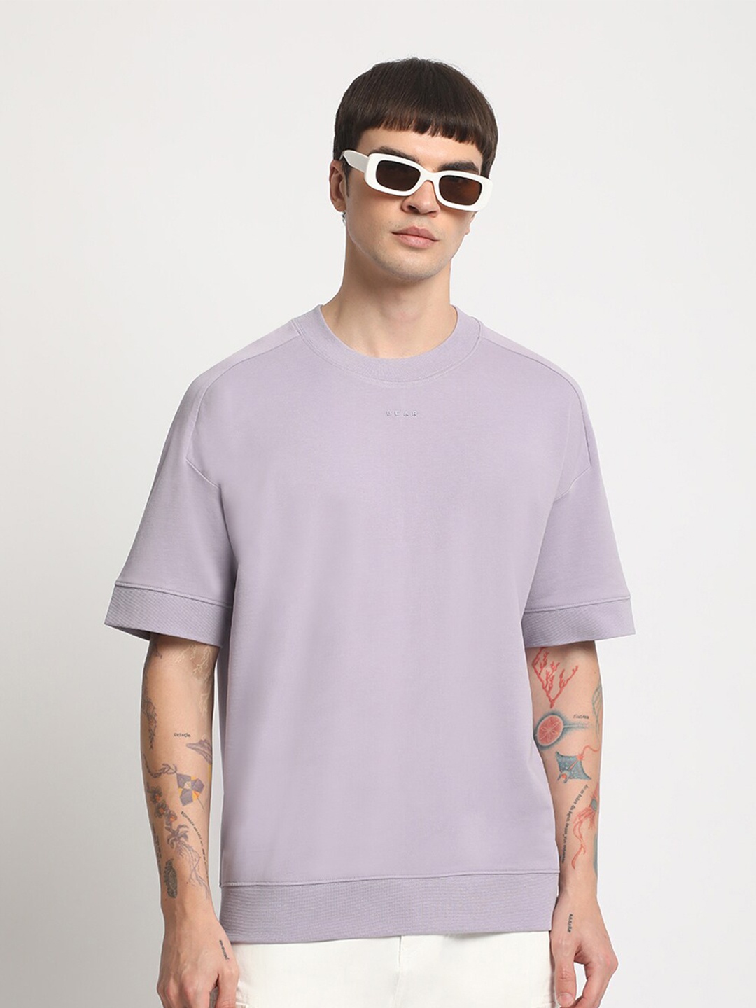 

THE BEAR HOUSE Drop Shoulder Relaxed Fit Cotton T-shirt, Purple