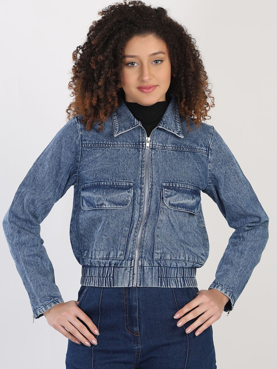 

Chemistry Spread Collar Washed Denim Jacket, Blue