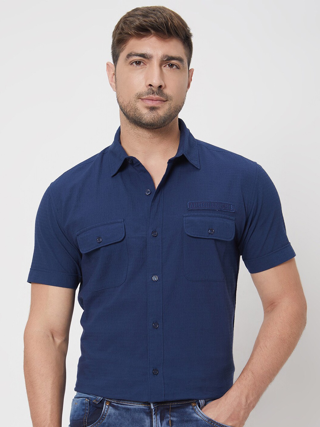 

Mufti Slim Fit Cotton Casual Shirt, Navy blue
