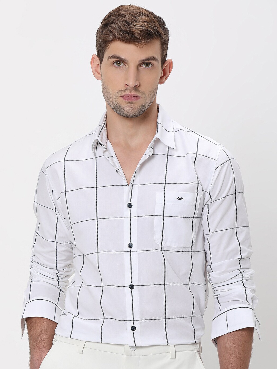 

Mufti Slim Fit Windowpane Checks Cotton Casual Shirt, White