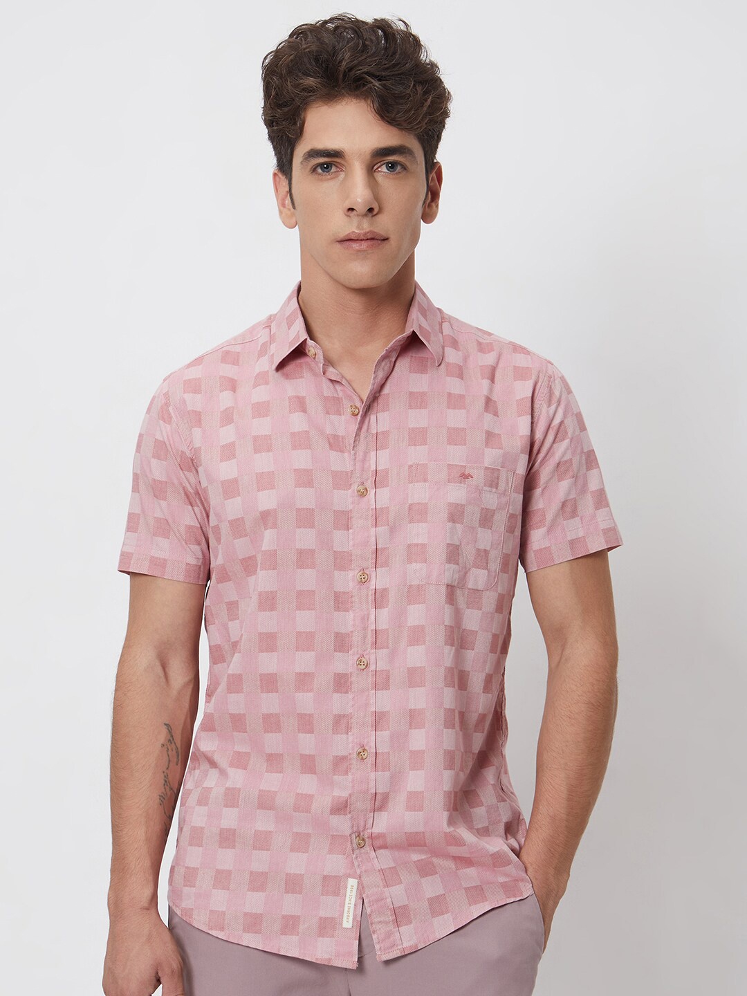 

Mufti Slim Fit Checked Cotton Casual Shirt, Pink