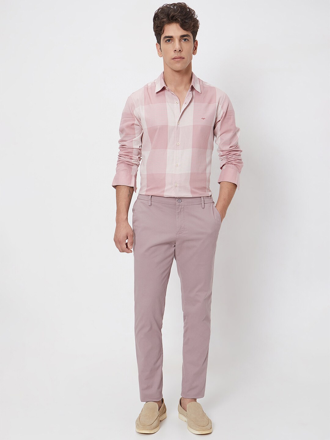 

Mufti Slim Fit Tartan Checked Casual Cotton Shirt, Pink