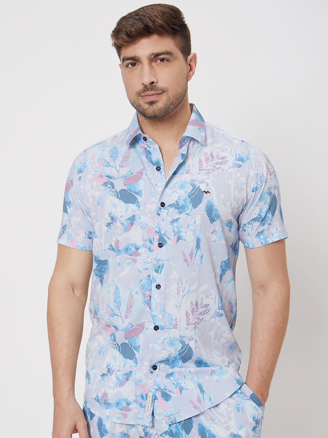 

Mufti Floral Printed Slim Fit Cotton Casual Shirt, Blue