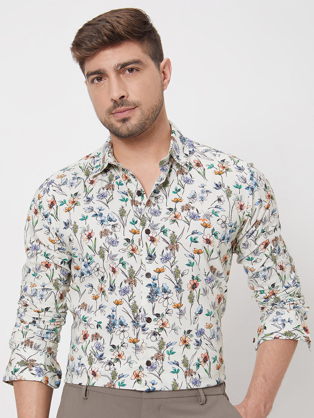 

Mufti Slim Fit Floral Printed Cotton Casual Shirt, White
