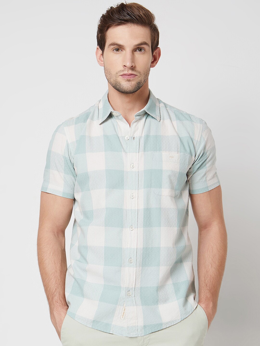 

Mufti Slim Fit Buffalo Checked Cotton Casual Shirt, Green