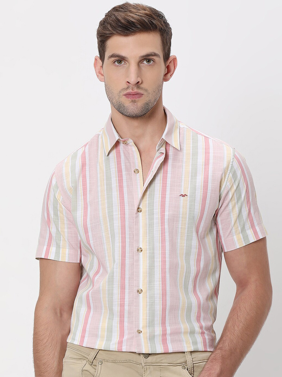 

Mufti Slim Fit Vertical Striped Casual Cotton Shirt, Pink