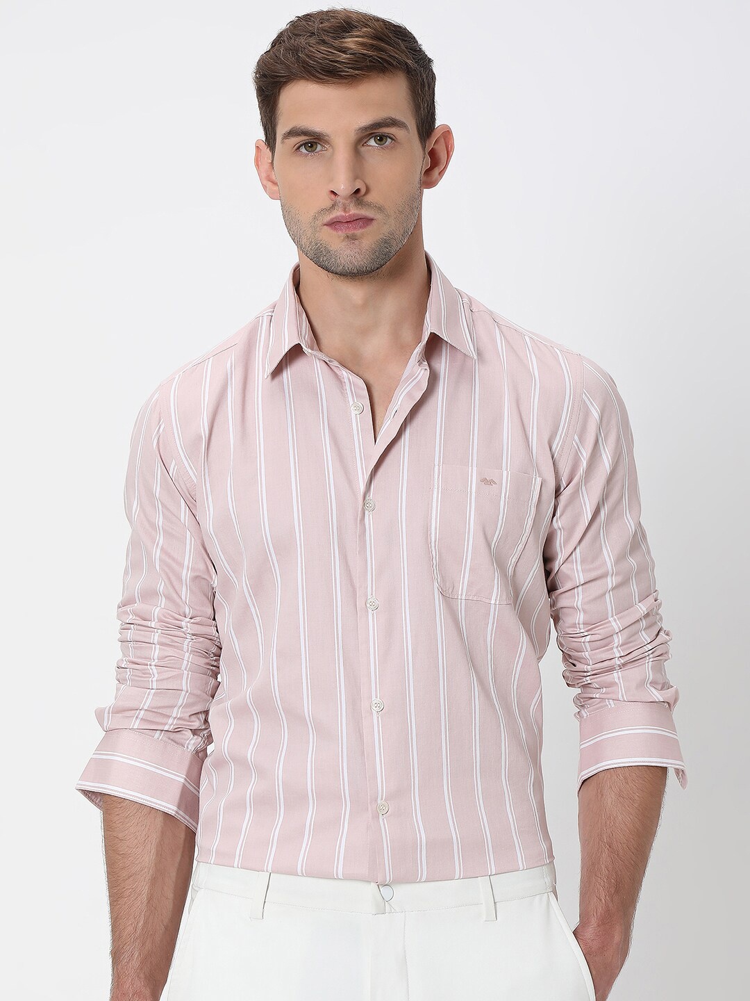 

Mufti Slim Fit Striped Cotton Casual Shirt, Pink