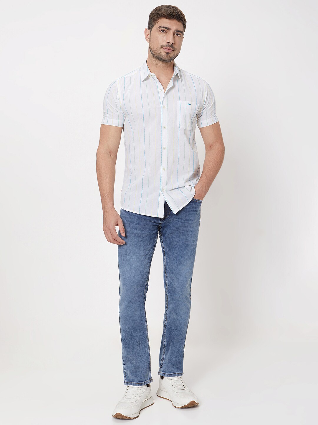 

Mufti Vertical Striped Cotton Shirt, White