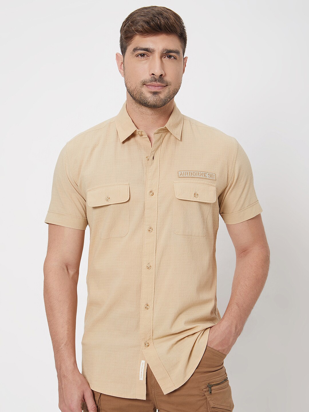 

Mufti Slim Fit Cotton Casual Shirt, Beige