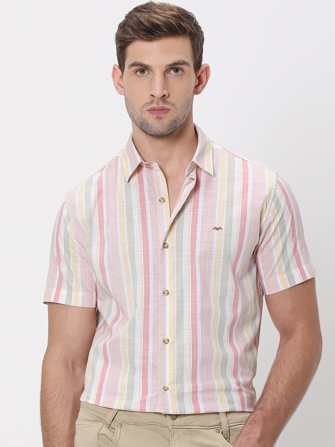 

Mufti Slim Fit Vertical Striped Casual Cotton Shirt, Pink
