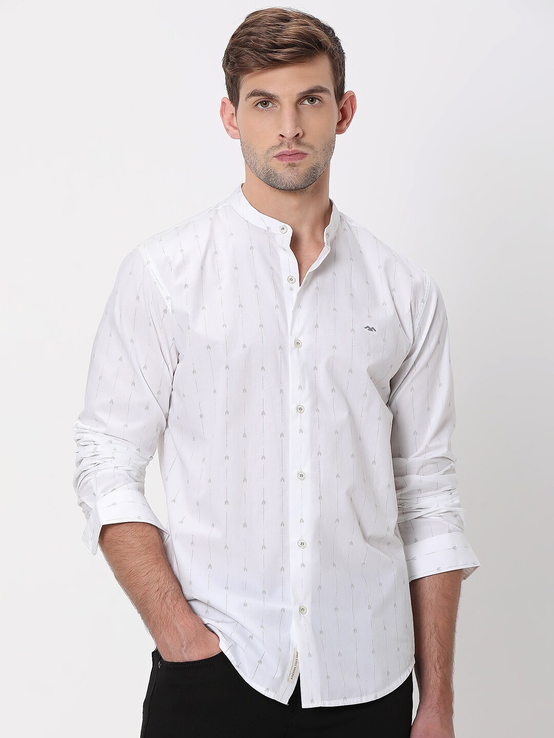 

Mufti Vertical Striped Slim Fit Cotton Casual Shirt, White