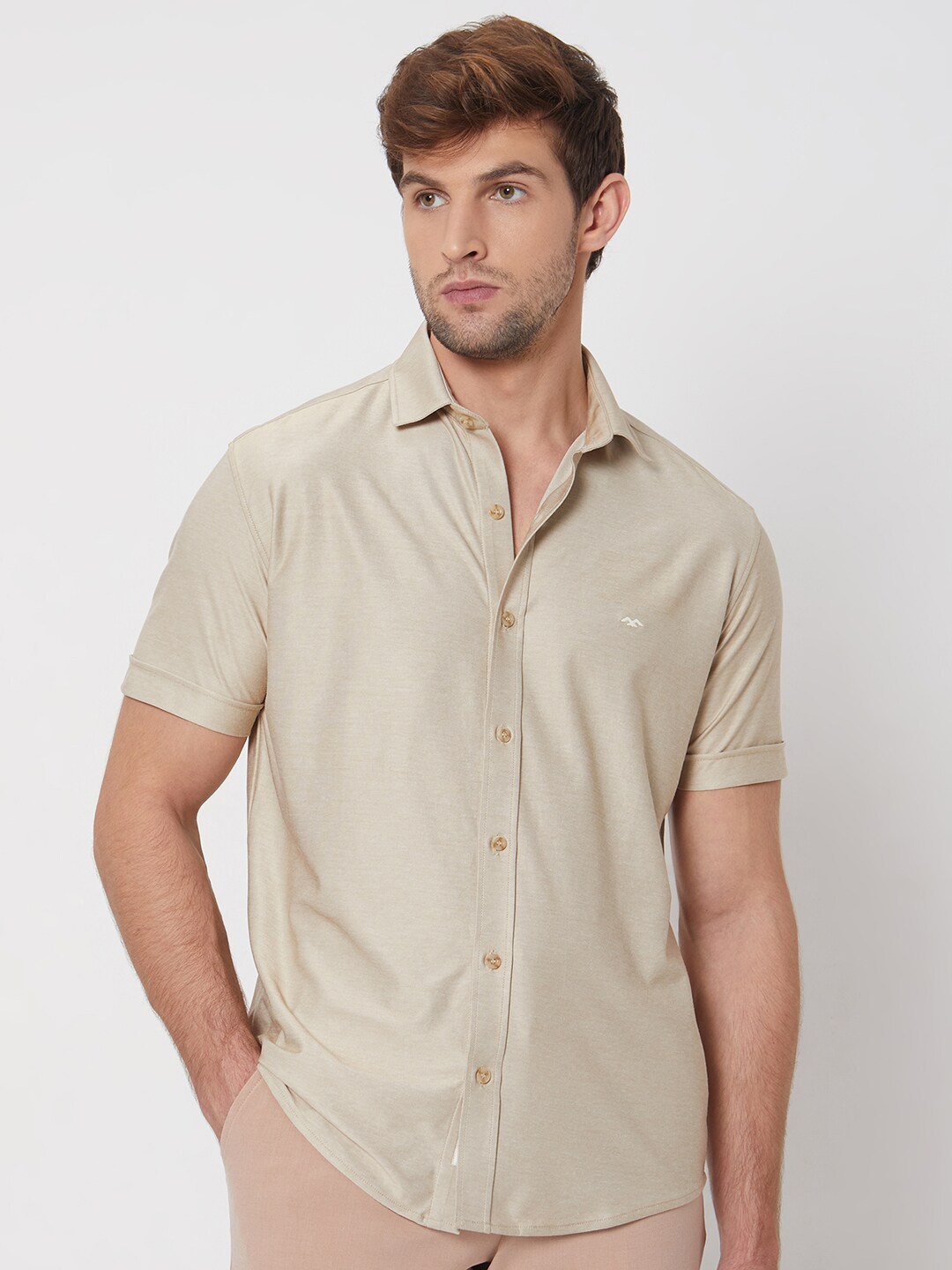 

Mufti Slim Fit Spread Collar Cotton Casual Shirt, Beige