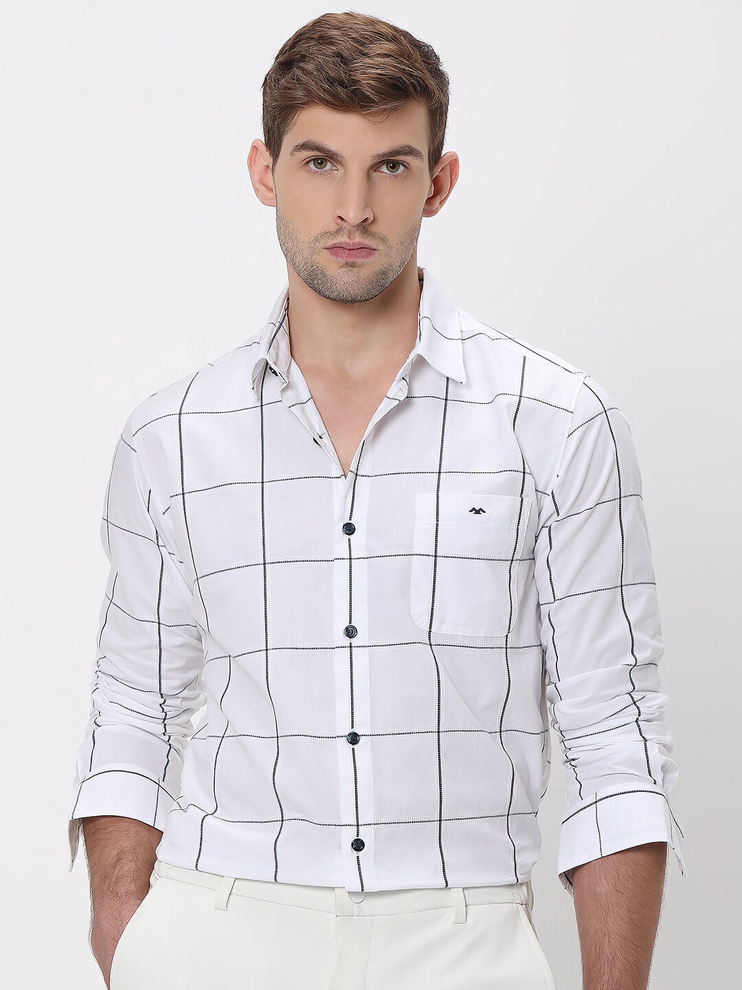 

Mufti Slim Fit Windowpane Checked Cotton Casual Shirt, White