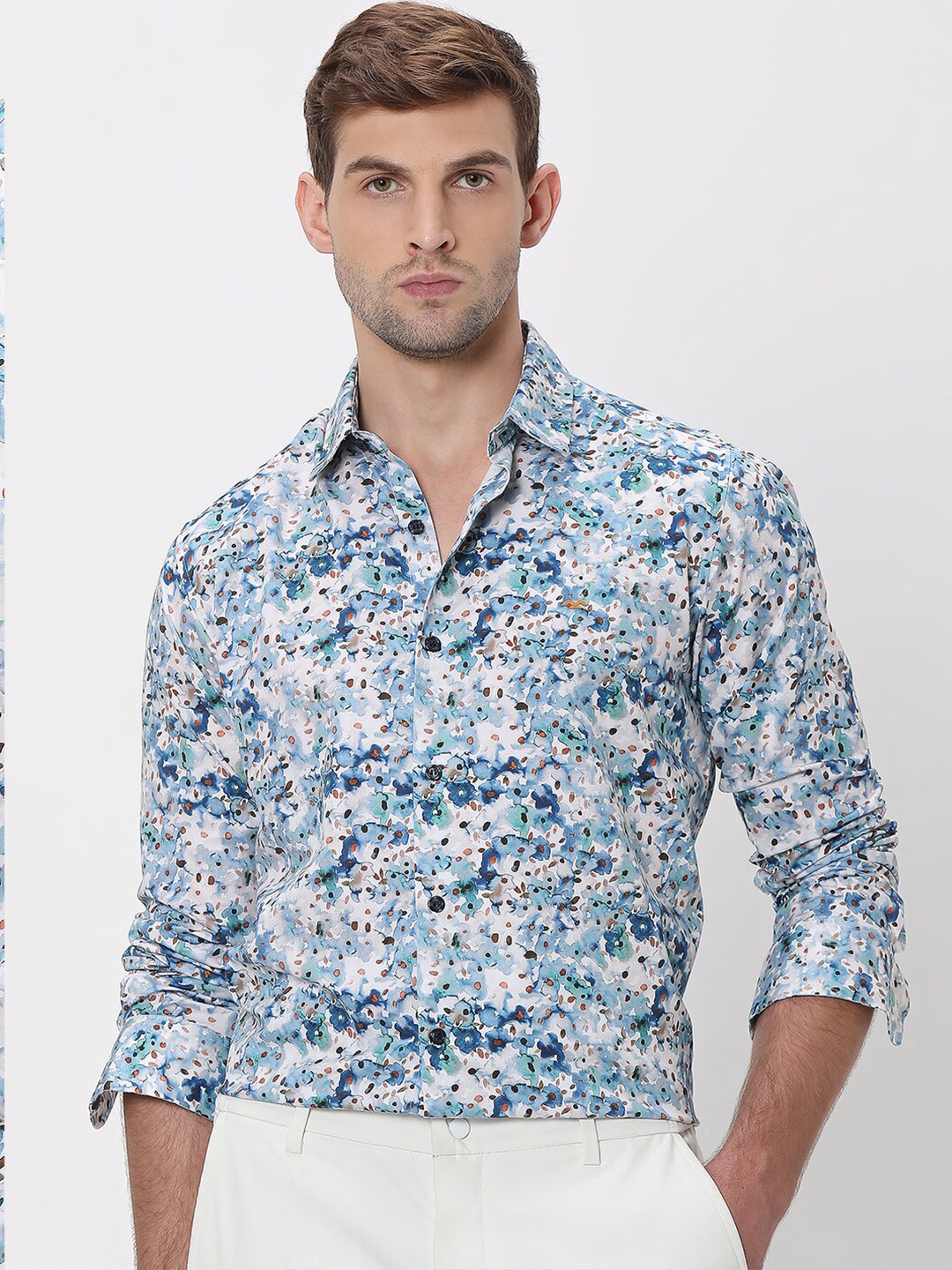 

Mufti Slim Fit Floral Printed Cotton Casual Shirt, Blue