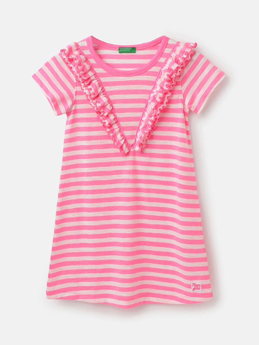 United Colors of Benetton Girls Striped T-shirt Dress, Pink