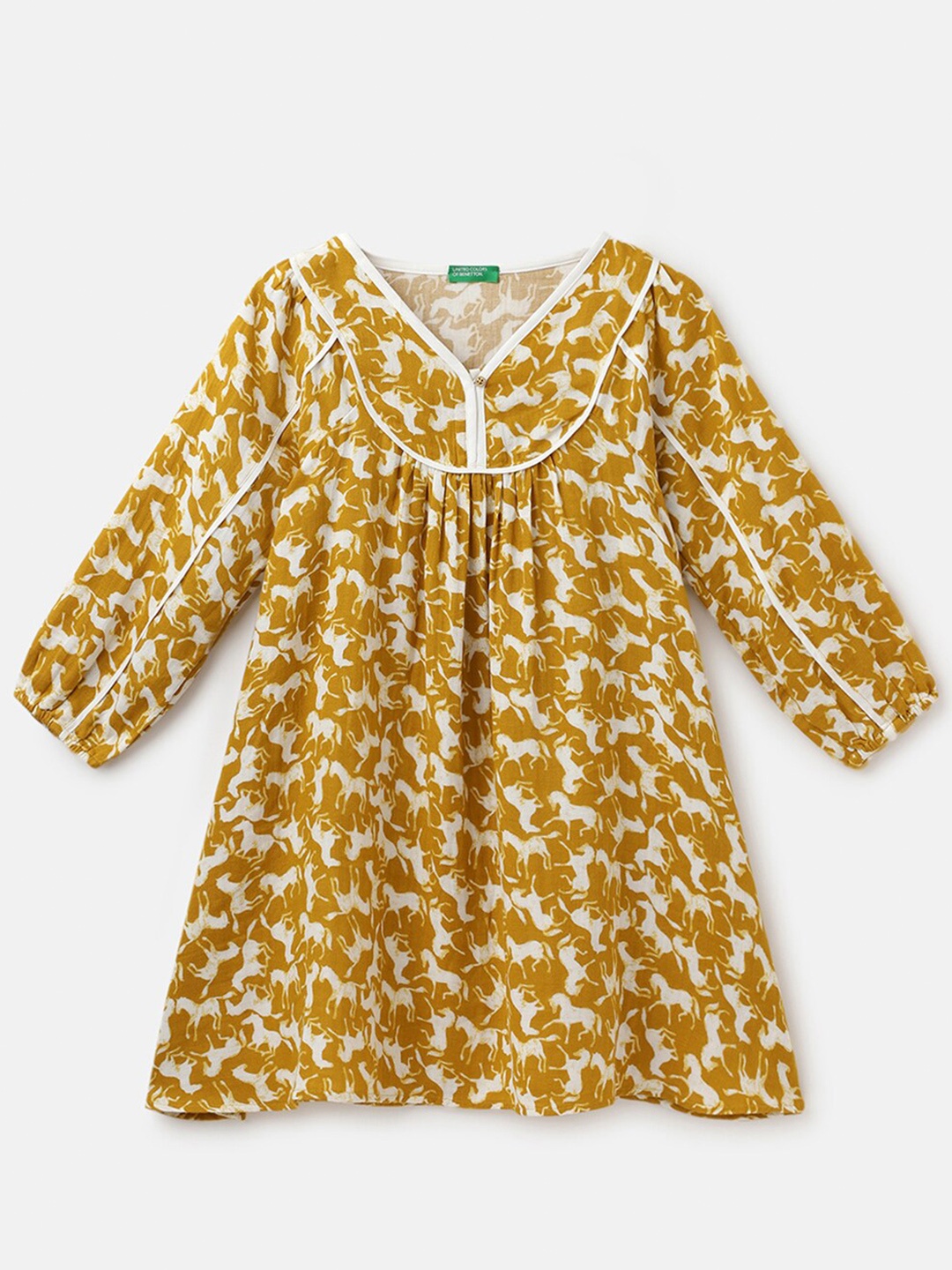 

United Colors of Benetton Girls Floral Printed A-Line Dress, Yellow