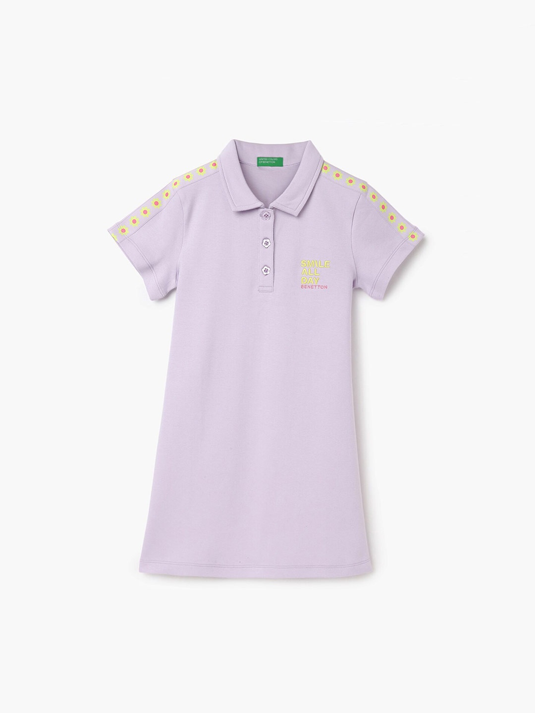

United Colors of Benetton Shirt Collar Cotton T-Shirt Dress, Purple