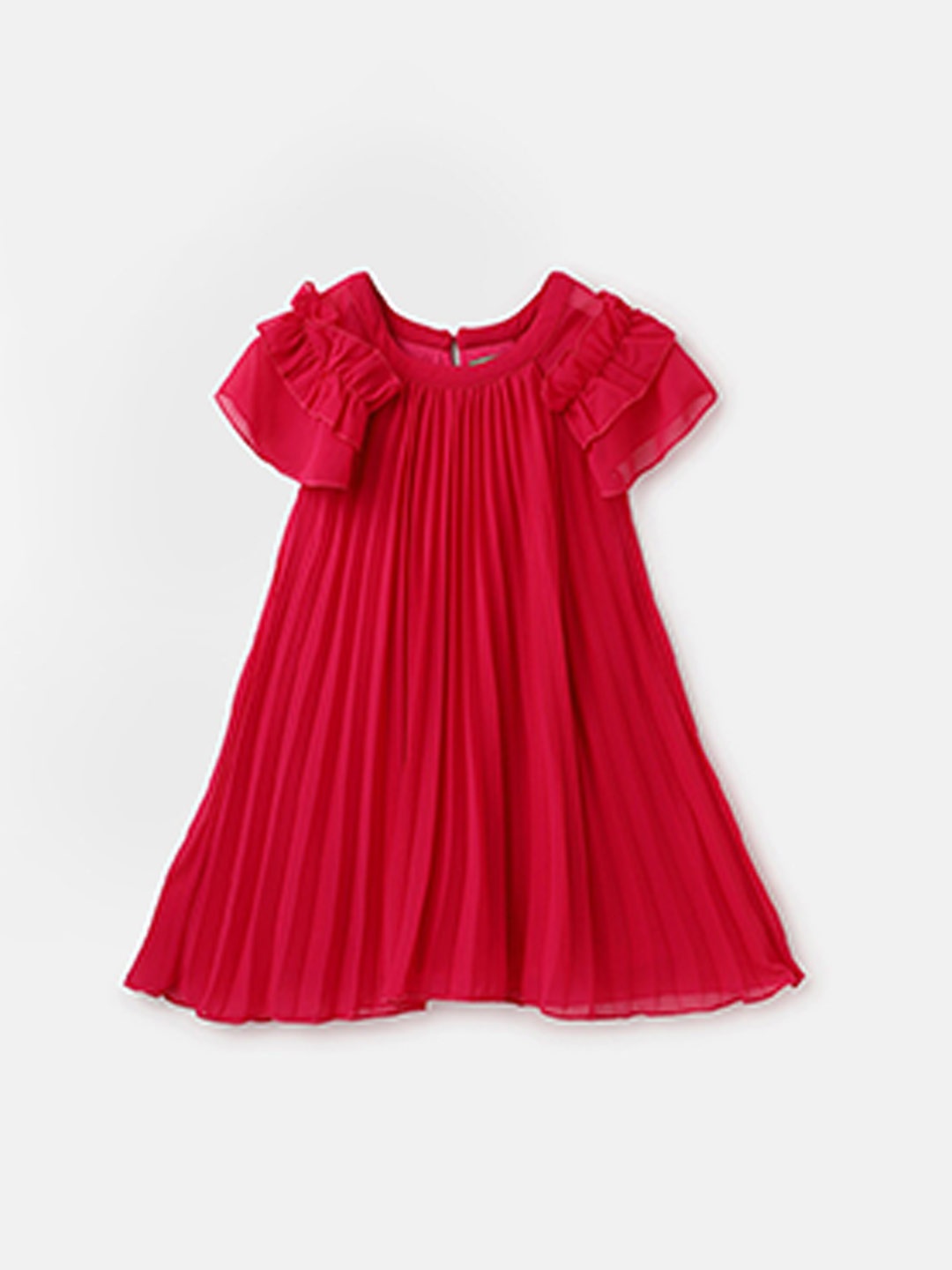 

United Colors of Benetton Girls Puff Sleeves A-Line Dress, Red
