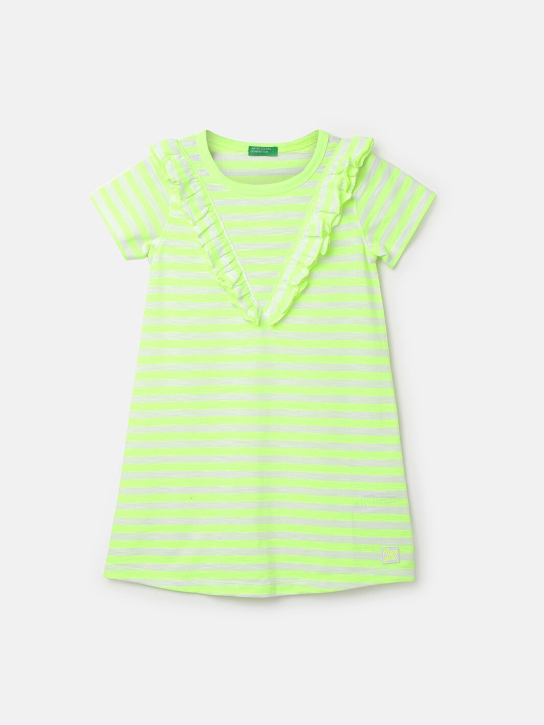 United Colors of Benetton Regular Fit Round Neck Striped T-shirt Dress, Green