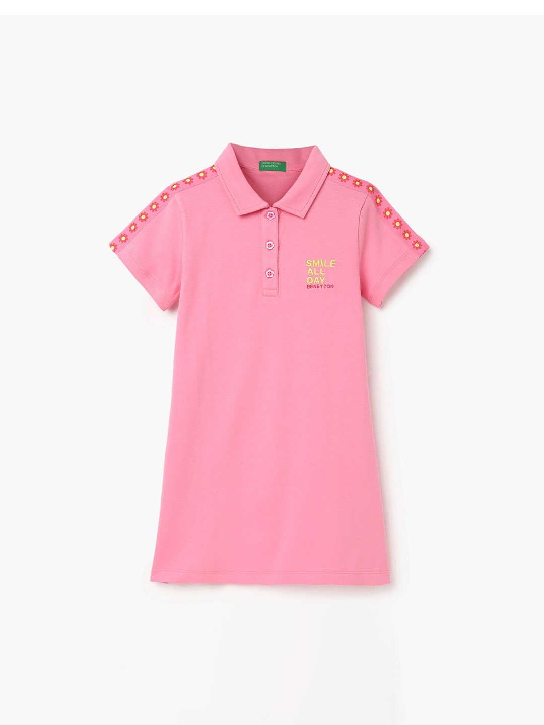 

United Colors of Benetton Girls Polo Collar Cotton T-shirt Dress, Pink