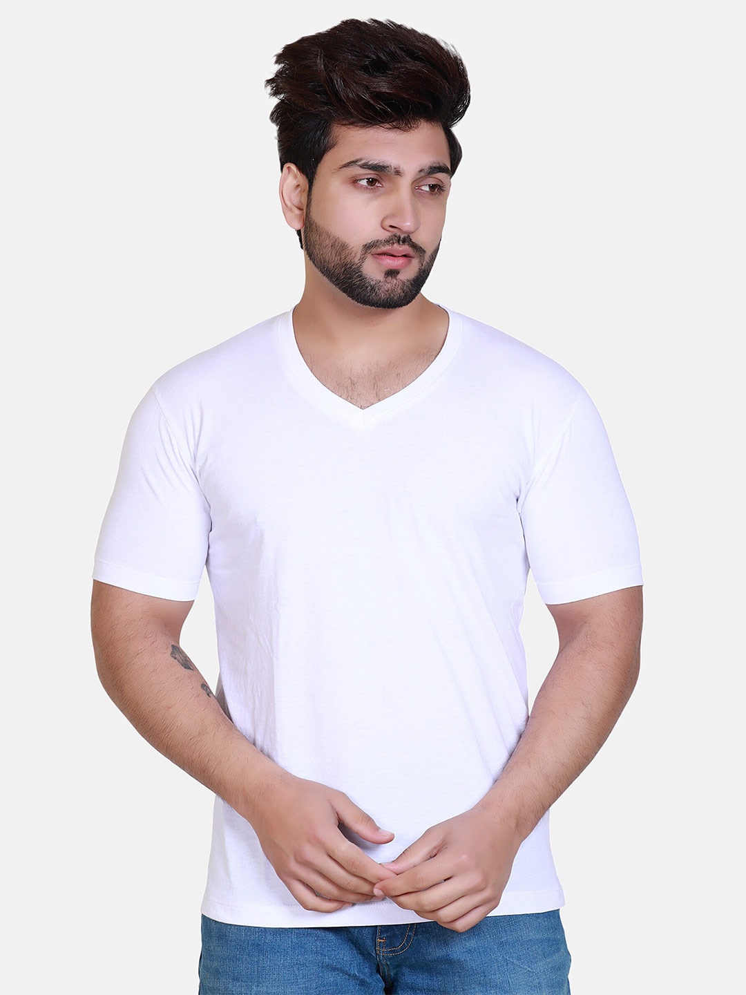 

WILD WEST V-Neck Short Sleeves Cotton T-shirt, White