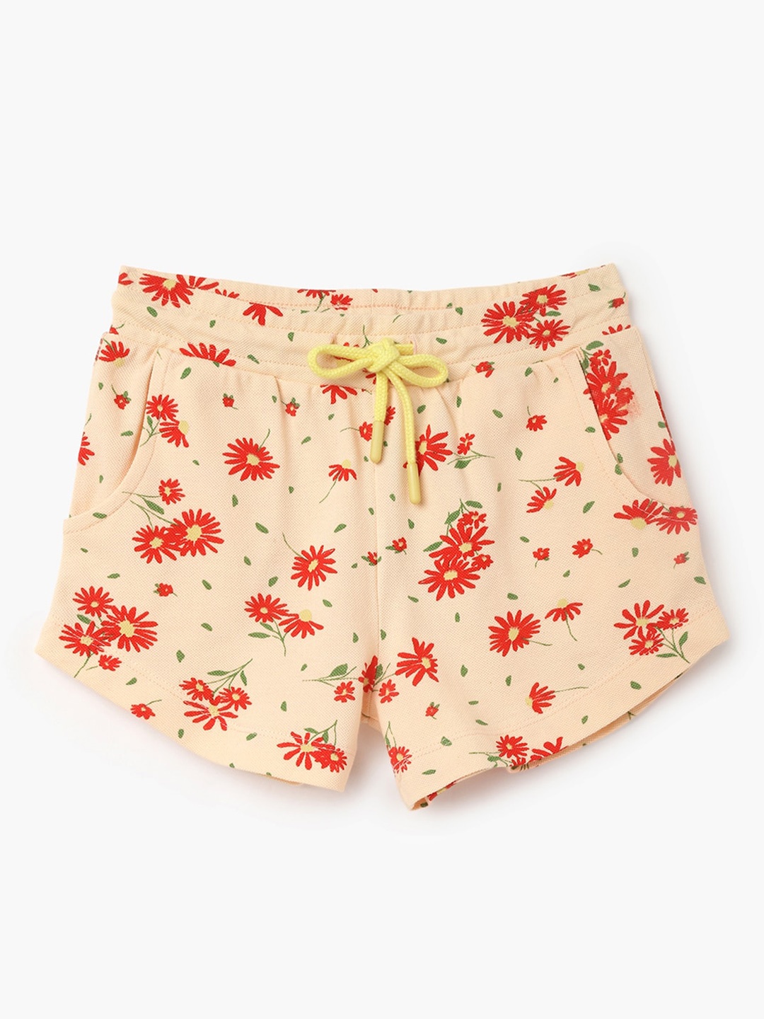 

United Colors of Benetton Girls Floral Printed Regular Fit Cotton Shorts, Orange