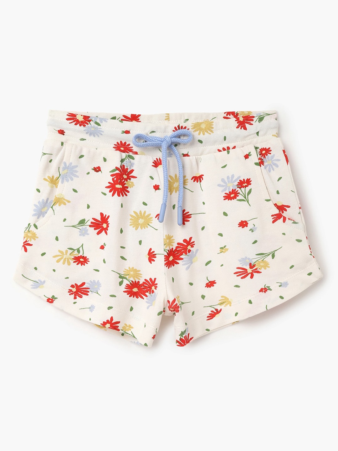 

United Colors of Benetton Girls Floral Printed Mid Rise Cotton Shorts, White