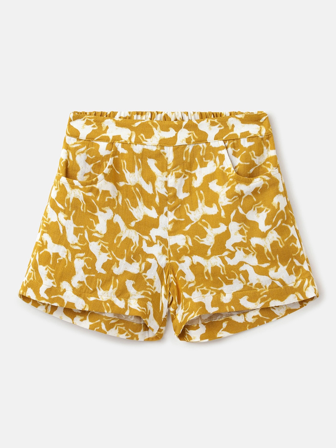 

United Colors of Benetton Girls Floral Printed Modal Shorts, Yellow