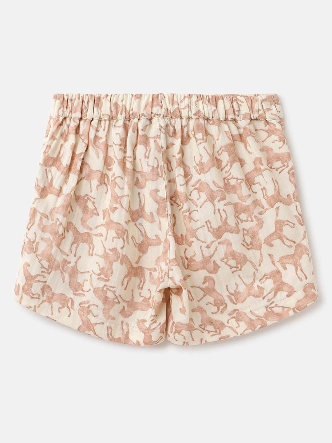

United Colors of Benetton Girls Animal Printed Mid Rise Modal Shorts, Beige