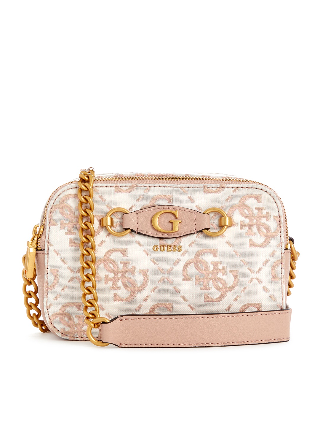 

GUESS Brand Logo Self Design Structured Sling Bag, White