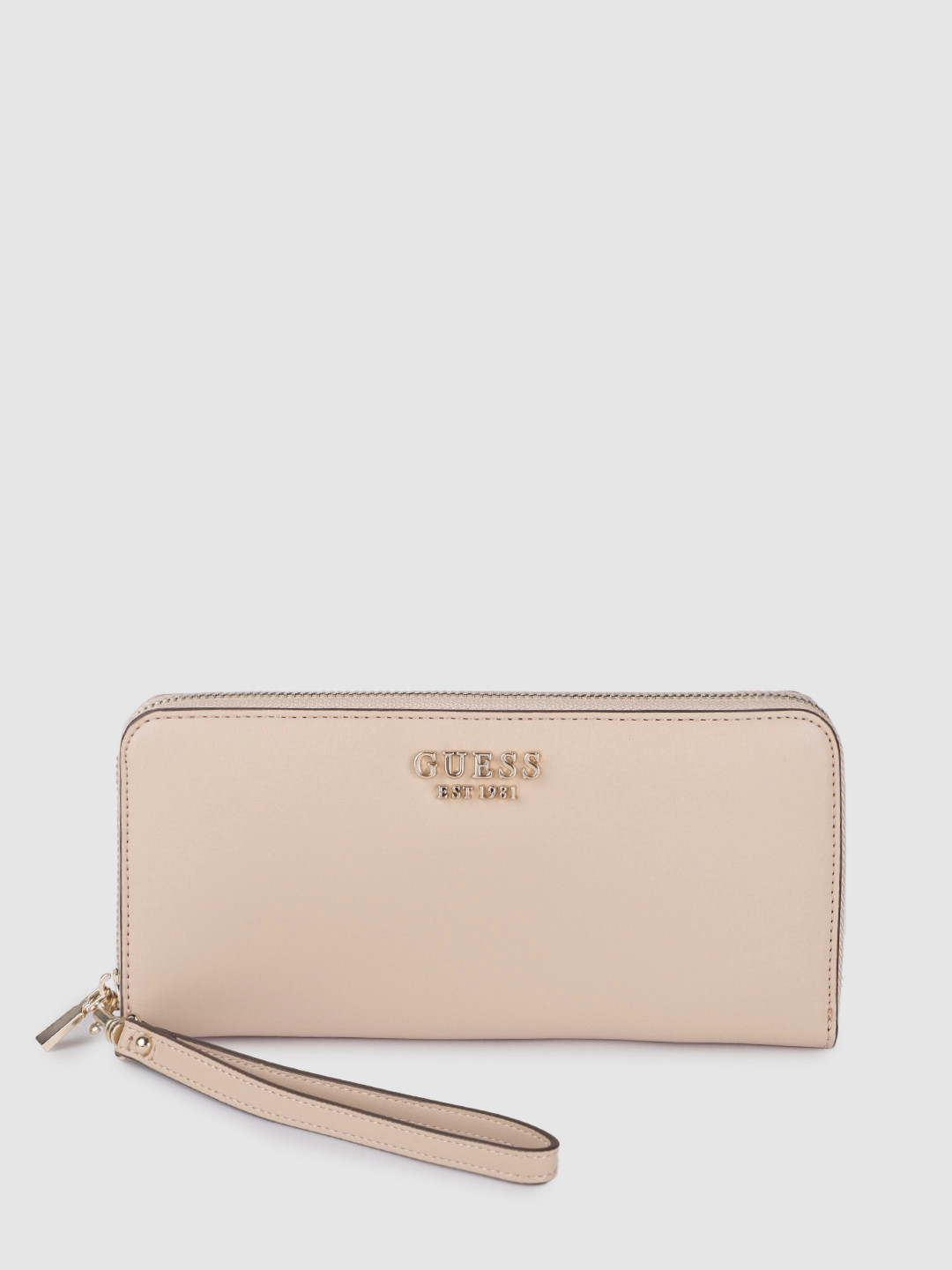 

GUESS Women Zip Around Wallet With Wrist Loop, Beige