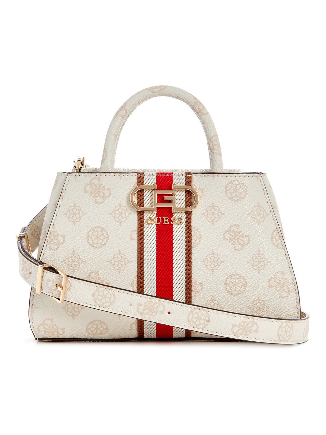 

GUESS Brand Logo Printed Structured Handheld Bag, White
