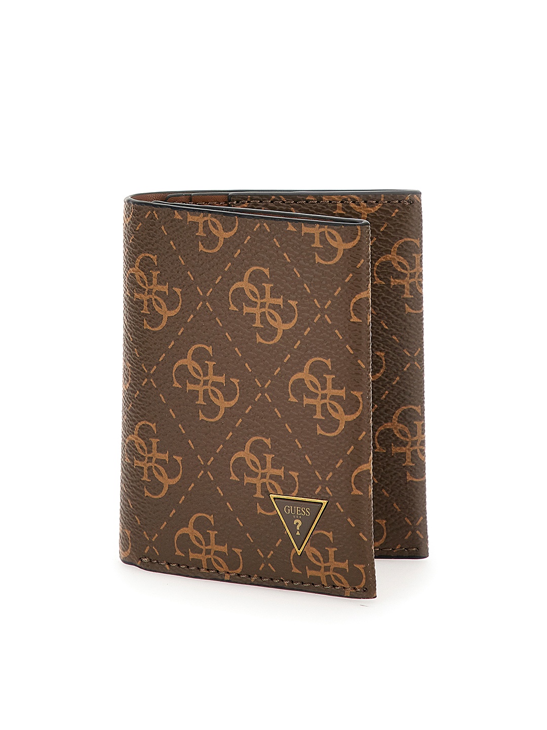 

GUESS Men Geometric Printed PU Two Fold Wallet, Brown