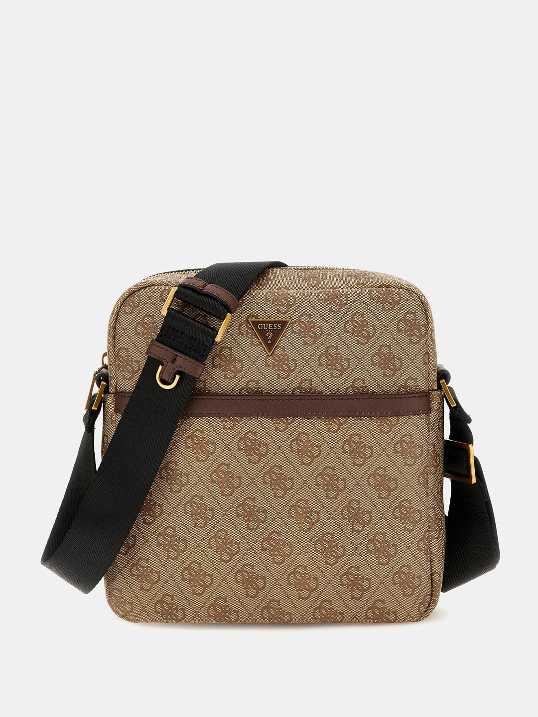 

GUESS Brand Logo Printed PU Structured Sling Bag, Brown