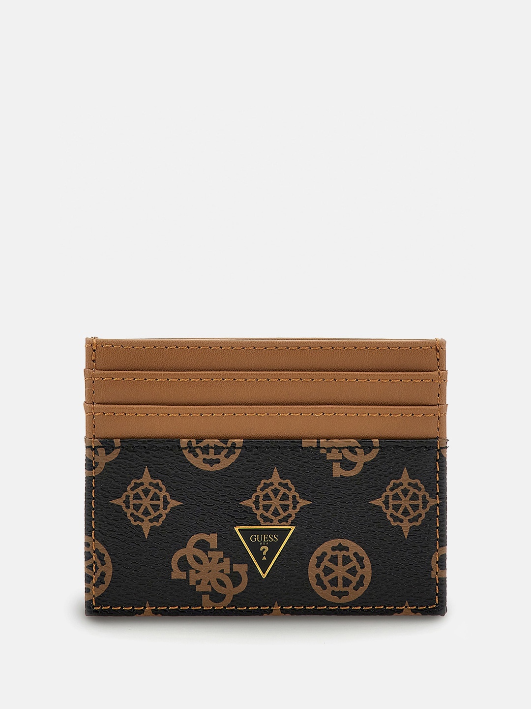 

GUESS Men Geometric Printed PU Card Holder, Brown