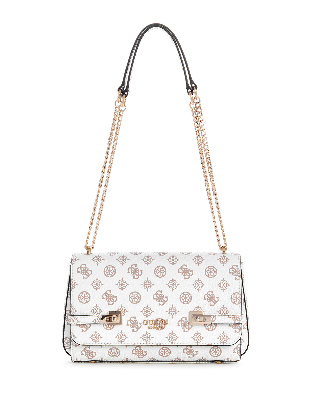 

GUESS Brand Logo Printed Structured Shoulder Bag, White