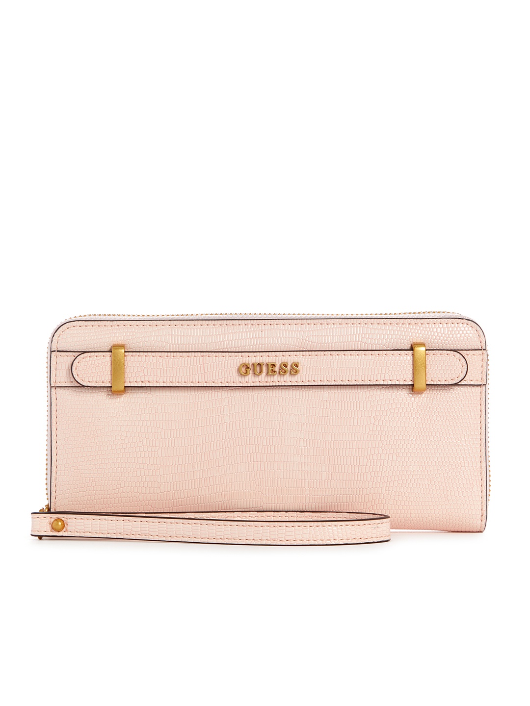 

GUESS Women Snake Skin Textured Zip Around Wallet, Peach