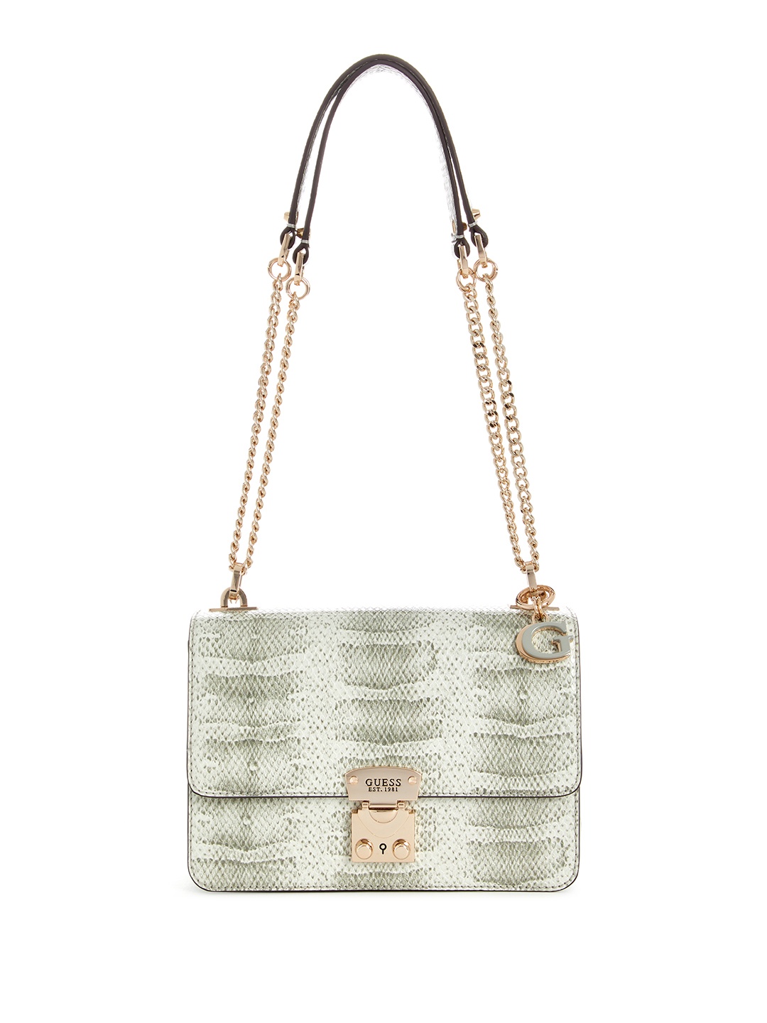 

GUESS Snakeskin Printed Structured Shoulder Bag, Grey