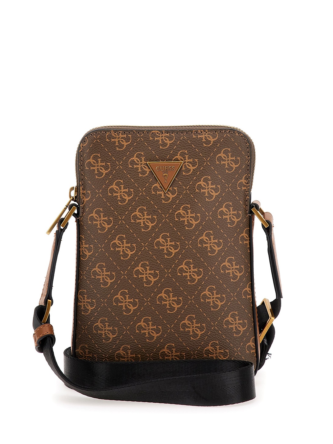 

GUESS Brand Logo Printed Structured Sling Bag, Brown