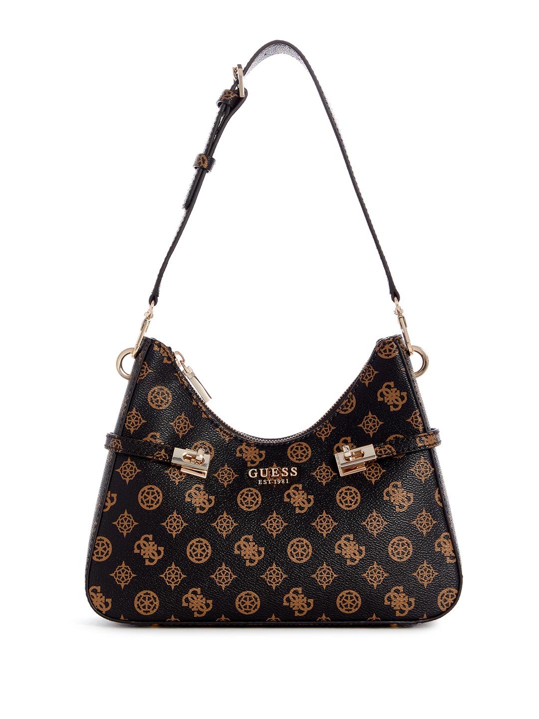 

GUESS Brand Logo Printed Hobo Baguette Bag, Coffee brown