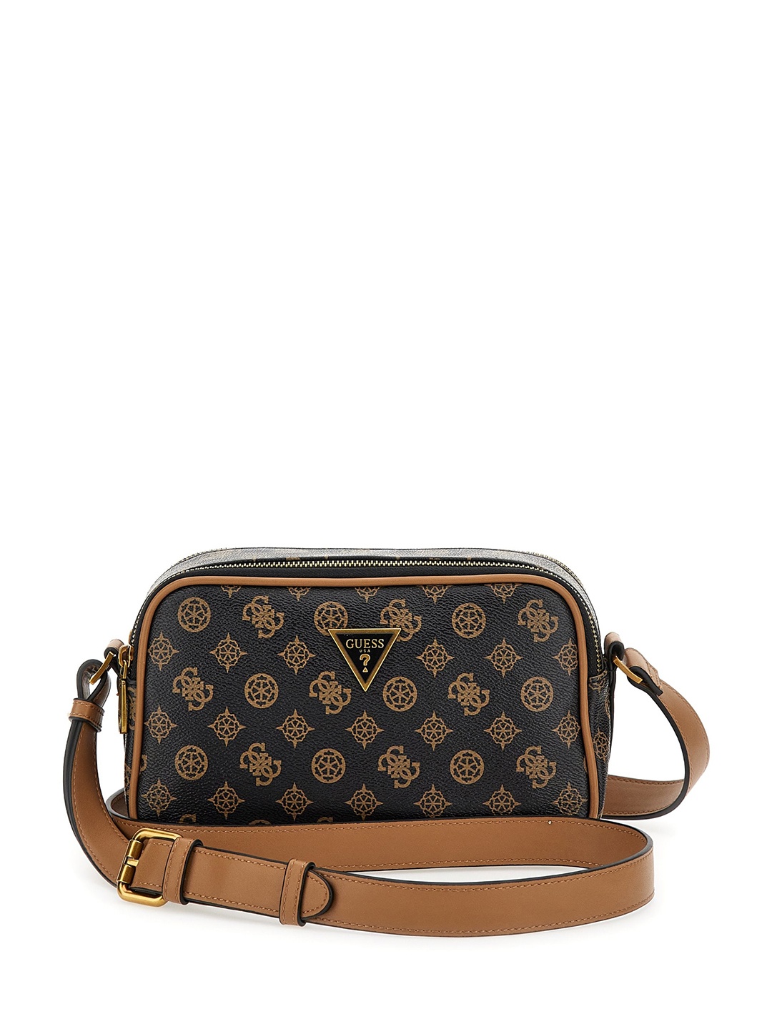 

GUESS Brand Logo Printed Structured Sling Bag, Brown