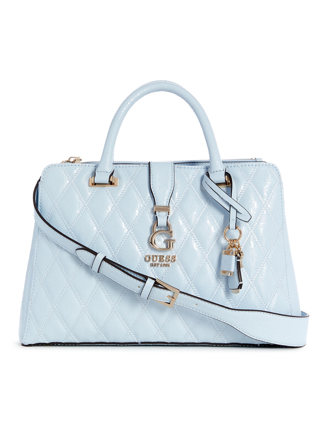 

GUESS Quilted Textured Structured Handheld Bag, Blue