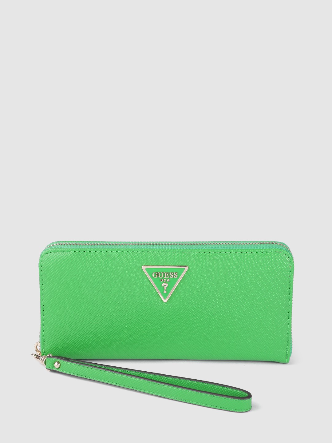 

GUESS Women Textured Zip Around Wallet With Wrist Loop, Green