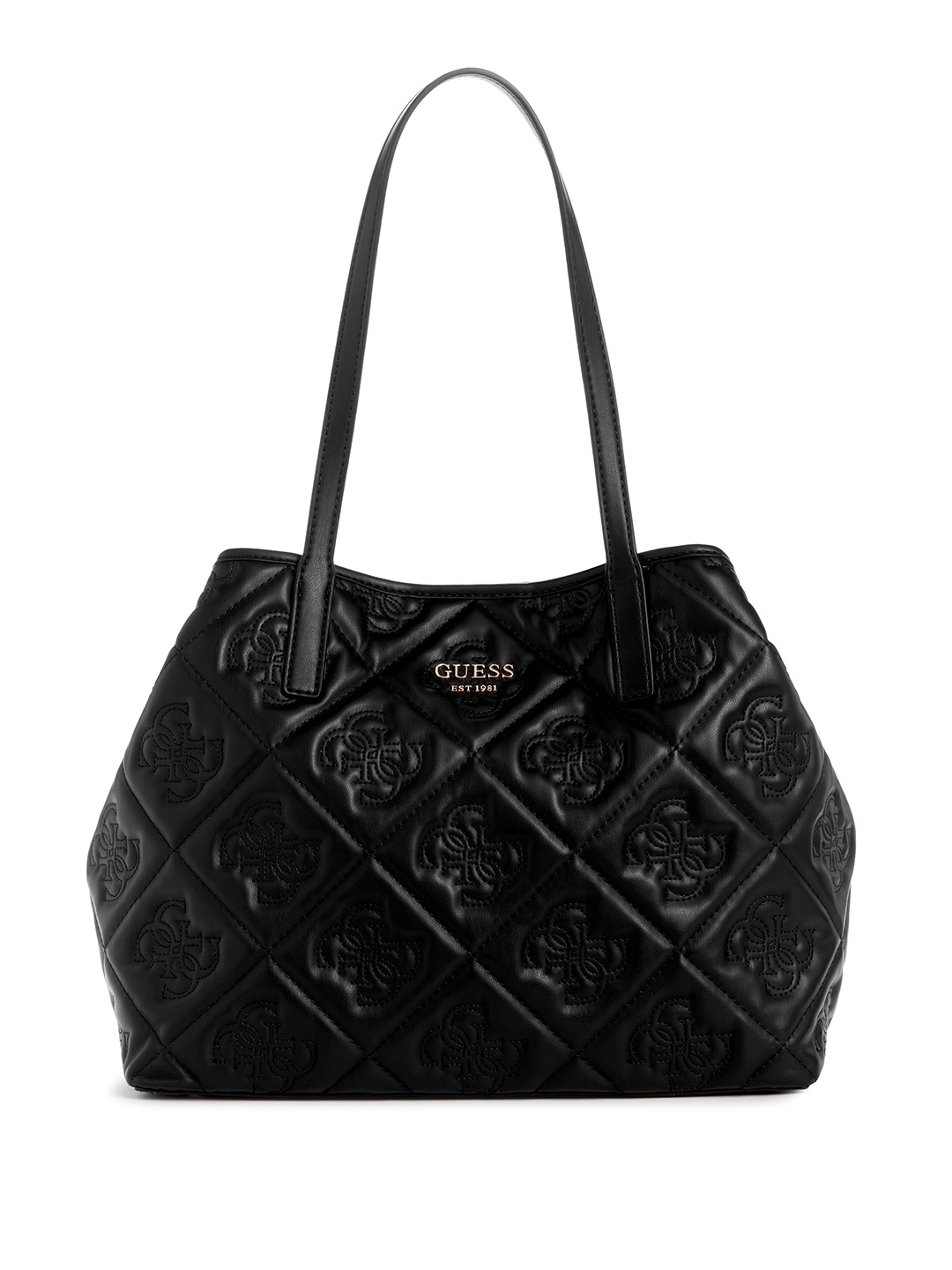 

GUESS Brand Logo Textured Quilted Structured Shoulder Bag with Pouch, Black