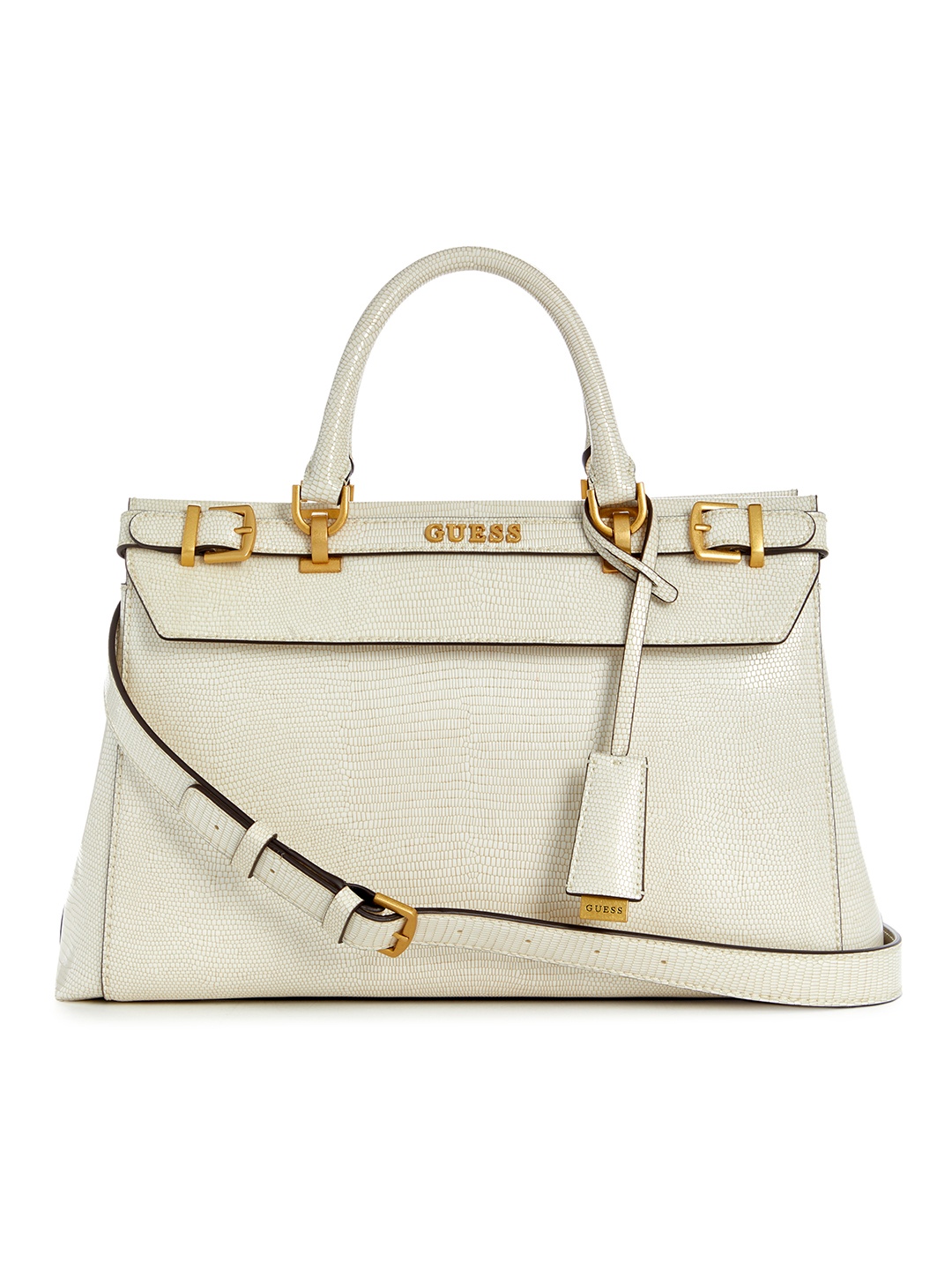 

GUESS Snakeskin Textured Structured Handheld Bag, White