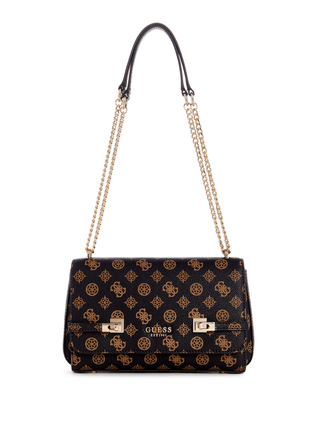 

GUESS Brand Logo Printed Structured Shoulder Bag, Brown