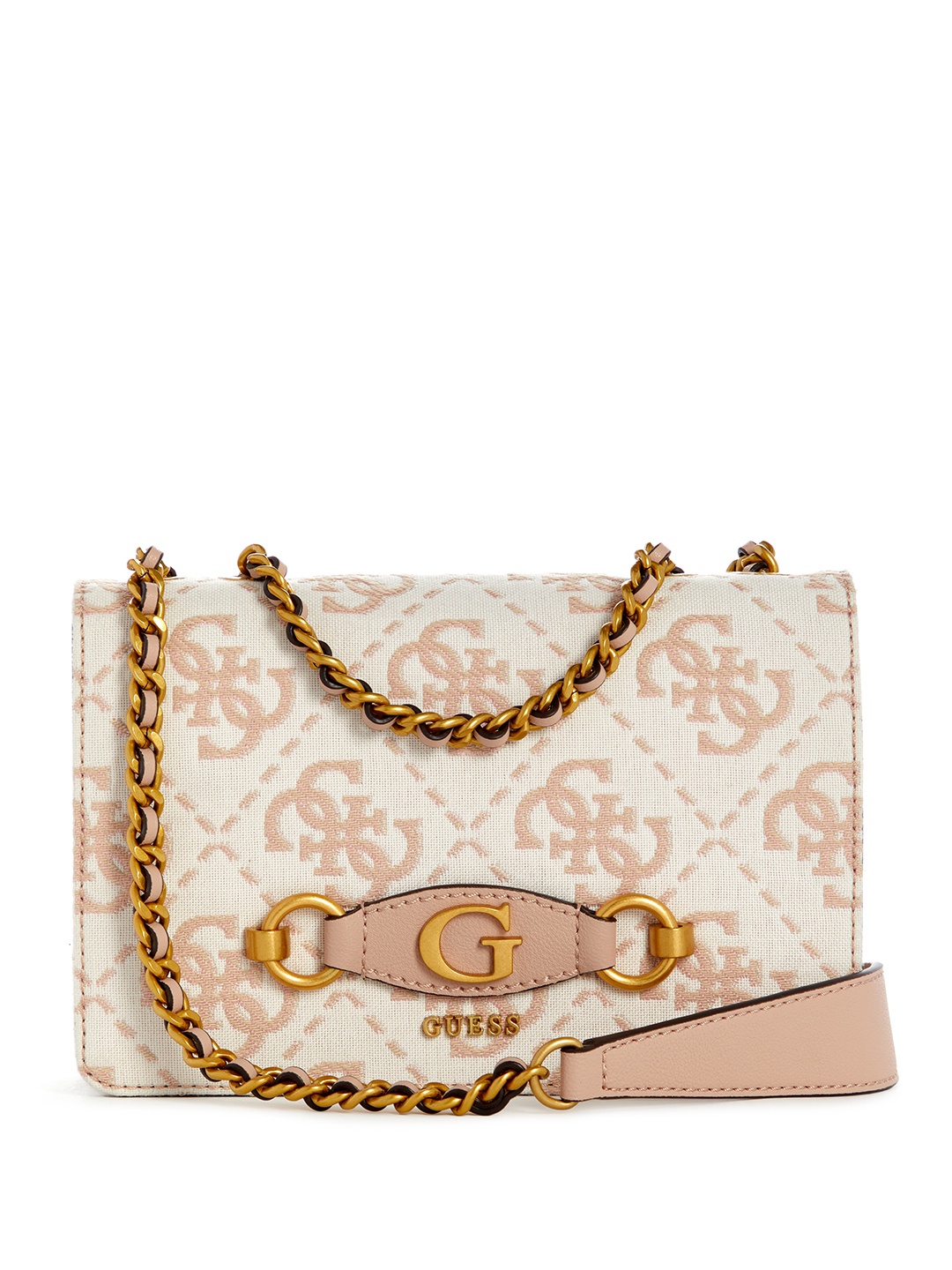 

GUESS Brand Logo Woven Design Structured Shoulder Bag, White